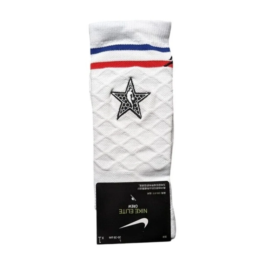 Jordan Nike Elite Crew Socks Dri-Fit Mens Large 9-11 White NBA All‎ Star Stripe